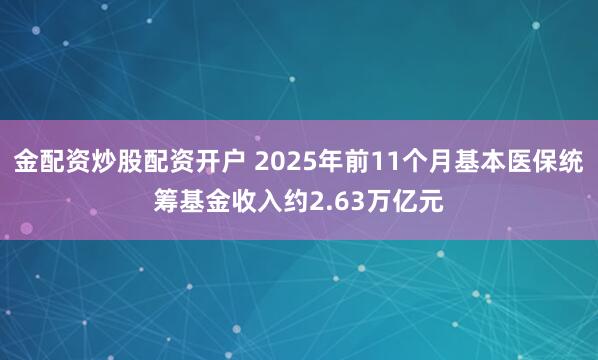 金配资炒股配资开户 2025年前11个月基本医保统筹基金收入约2.63万亿元